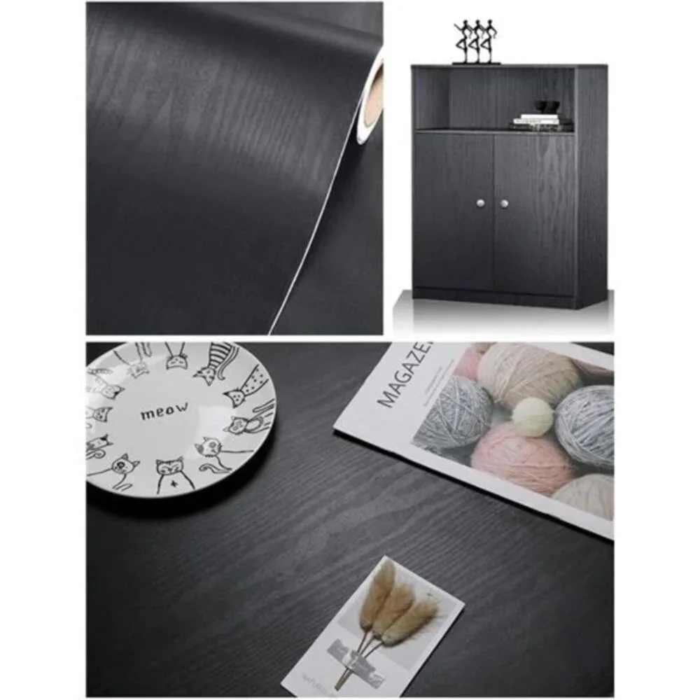 Black Wood Peel and Stick Wallpaper, Self-Adhesive, Removable, 17.7” × 118” Viny